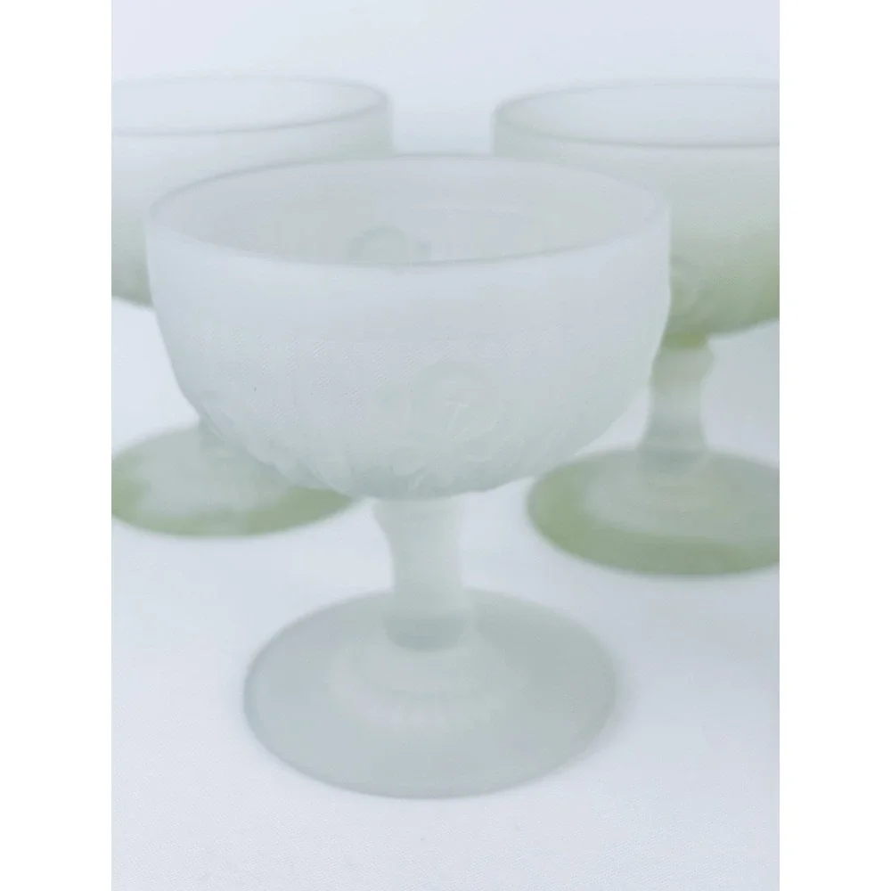 VTG Set 8 Jeanette Glass Frosted Iris & Herringbone Goblets Champagne Sherbet